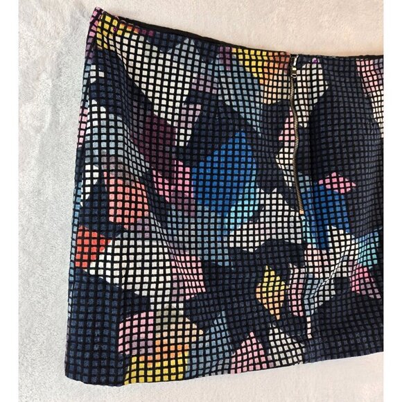 Trina Turk Mini Skirt Pencil Geometric Sz 12 Black Multi Color Mod 60s-70s Style - Picture 3 of 13